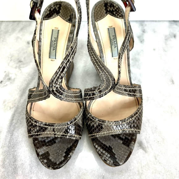 Prada Snakeskin Striped Wooden Heel Wedge Sandal - Picture 9 of 15